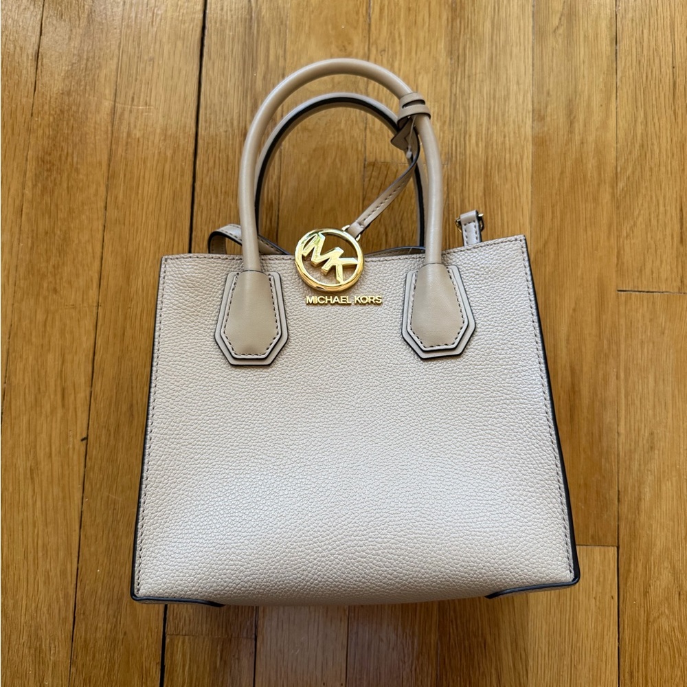Michael Kors Beige Leather Satchel with Gold Accents